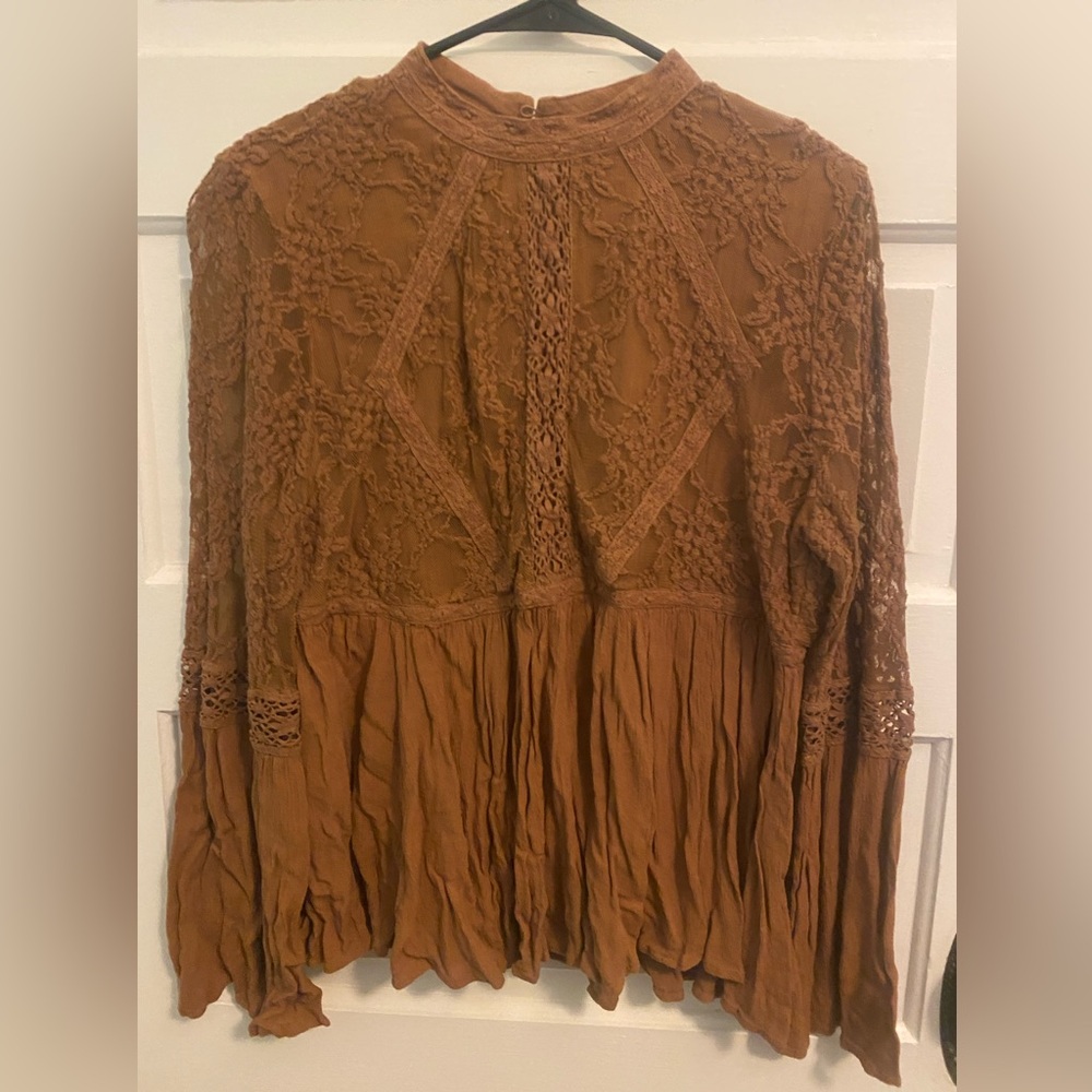 Brown Lace Bell Sleeve American Eagle Top